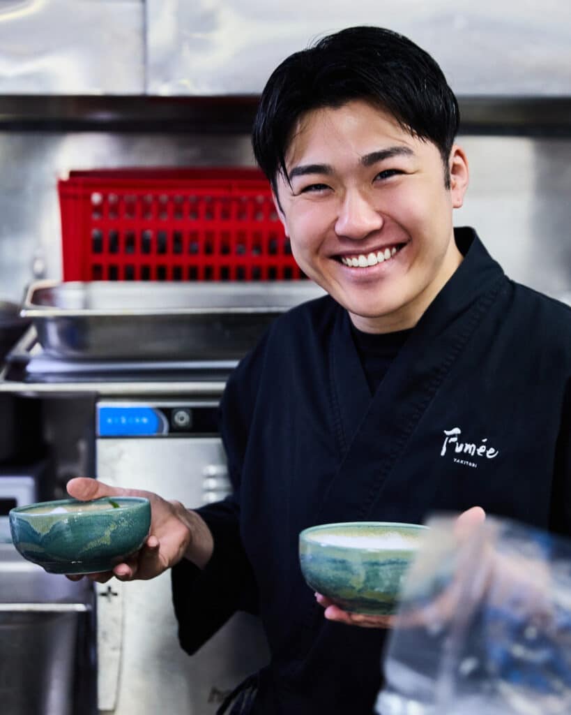 Ryu Shunsuke preparing yakitori at Fumée